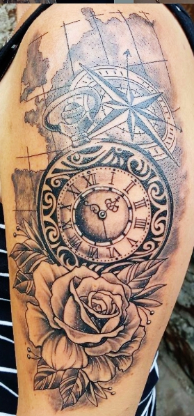 Tattoo Uhr, Kompass, Landkarte